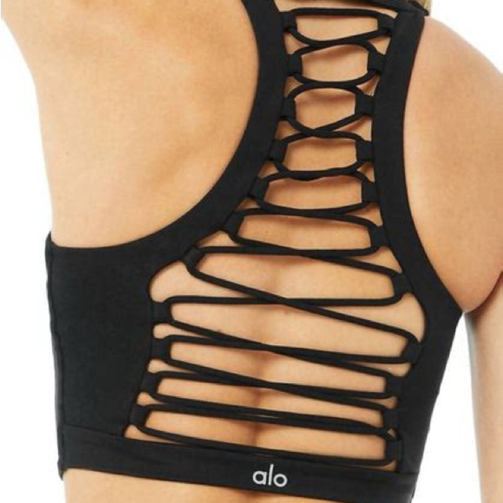 Alo Yoga Movement Black Criss Cross Lace up Top. Size Small.